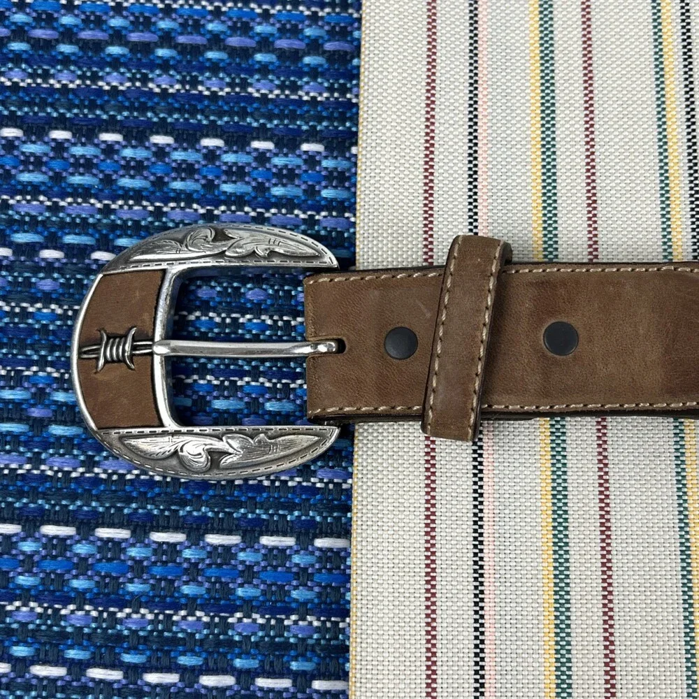 Justin Belt Mens Aged Bark Fenced in Belt C10817 Brown Barbed Wire Size 42